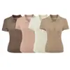 Verão 2026 Novo Estilo Francês Elegante Gola Polo Tricô Manga Curta Feminino Verão Gola Reversível Botão Top Simples e Versátil