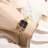 Reloj de Cuarzo Cuadrado de Lujo de Nicho para Mujer, Pulsera Estilo Cadena Dorada con Cristal Facetado, Elegante Reloj de Pulsera para Dama