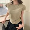 Foto Real de Camiseta sin Mangas Corta de Hombro Derecho para Mujer 2025 Nuevo Diseño Chaleco Plisado Top de Manga Corta Volante Verano