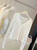 Cárdigan de punto de seda helada con protección solar para mujer, Nuevo abrigo fino de verano 2026 con cuello en V, Cubre-traje de manga larga con protección solar, Top corto