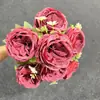 Flores Artificiais Rosa Austin de Floco de Neve com 7 Cabeças para Casamento e Decoração de Casa, Buquês de Casamento, Atacado do Fabricante