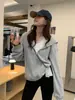 Moletom com capuz e zíper em tricô waffle estilo coreano cor verde limão, modelagem solta, casual, cardigã estilo preppy, blusa de outono feminina