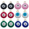 Accesorio de colgante redondo de acero inoxidable con gota de aceite de ojo maligno para pendientes, collares, llaveros y joyería hechos a mano para DIY