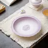 Suporte de Cerâmica Branca com Renda para Bule de Chá com Rosa Pintado à Mão com Bandeja de Chá Seco Roxa Gradiente, Prato de Frutas, Base de Gaiwan Estilo Chinês, Bandeja de Lanches para Chá