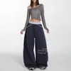 Pantalones deportivos tipo estrella y letra con pedrería para mujer, estilo americano, corte holgado, caída fluida, adelgazantes, pierna ancha, pierna curva, pantalones casuales, pantalones largos