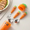 Set de Cubiertos Portátil de Zanahoria Acero Inoxidable 304 Cuchara Tenedor Infantil Alimentación para Bebés Cuchara Pequeña Raspador de Puré