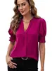 2026 Ropa de Mujer Transfronteriza Europea y Americana Amazon Verano Nuevo Estilo Cuello en V Elegante Manga Abullonada Color Sólido Camisa Top para Mujer