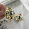 Broche Barroco Vintage Abuela Gema Verde Elegante Corte Elegante Gema Pin Plata Aretes Set Accesorios Mujer