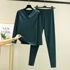 Novo conjunto de roupa íntima térmica espessa para outono e inverno para mulheres, tops e calças térmicas de algodão plus size