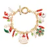 Pulseras Navideñas Populares Transfronterizas Europeas y Americanas, Pulseras Sencillas y de Moda con Múltiples Colgantes de Papá Noel, Reno y Bastón para Niñas