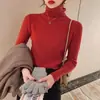 Suéter para Mujer Otoño e Invierno de Manga Larga Cuello Alto Ajustado Estilo Coreano Camiseta Básica de Punto de Cuello Semi Alto Pulóver Ropa de Punto Venta al por Mayor Top