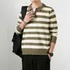 Transfronterizo Se Puede Enviar en Nombre de 25 Camisa de Otoño e Invierno Cuello Solapa Tejido de Punto Rayas Anchas Tejido de Punto para Hombre Joven 9