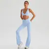 Conjunto de Yoga Europeu e Americano Cloud-Sense, Costas Bonitas Vazadas, Conjunto de Yoga Justo, Conjunto de Calça Micro-Flare para Esportes de Corrida ao Ar Livre e Fitness
