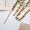 Collar de cadena cubana de circonita cuadrada de tendencia de personalidad europea y americana transfronteriza para mujer, oro de 18k, acero de titanio, joyería al por mayor que no se desvanece