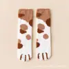 Meias de Gato Femininas Meia Cano Médio Plus Veludo Engrossado Veludo Coral Quente para Dormir Outono e Inverno Meias de Chão Masculinas Zhuji Atacado