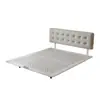 Cama Flotante Moderna Minimalista con Patrón de Waffle de Acero al Carbono para Dormitorio Principal, Camas Dobles de Cuero Estilo Crema de 1.8m