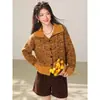 Cardigan de Tricô Color Block Retrô Outono Novo Casaco Suéter Solto Versátil Emagrecedor Manga Longa