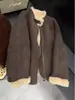Estilo Coreano Cuello Alto Cuero y Lana Integrados Cordero Cordero Chaqueta Corta Mujer 2026 Otoño Nuevo Estilo Chaqueta Exquisita de Moda
