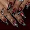 24 Piezas de Halloween Nuevo Degradado Rojo Oscuro Polvo Suelto Uñas Portables Hechas a Mano Telaraña Uña Almendra Arte de Uñas Puntas de Uñas
