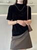 Hengjia QzlJacquard de Triacetato de Alta Qualidade Suéter de Manga Meia-Manga Moda Feminina Chique Gola Meia-Alta Camisa Básica