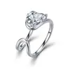 Anillo de moissanita de plata S925, anillo abierto de brazo retorcido forma de pera gota de agua, joyería de mano envolvente ajustable de nicho de la fábrica de origen
