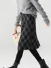 Falda de Cuadros Gruesa para Mujer, Nuevo Estilo Otoño e Invierno, Falda de Invierno Súper Elegante para Figuras Pequeñas, Falda Recta Única y Hermosa con Abertura