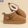 Botas de Neve Sangpo Integradas de Pele de Ovelha Shearling Femininas de Inverno com Pelúcia Adicional Espessadas Quentes Antiderrapantes Impermeáveis Sola Grossa Botas Curtas do Nordeste