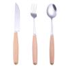 Procesos del Fabricante Mango de Madera Vajilla de Acero Inoxidable Madera Maciza Japonesa Cuchara Tenedor Palillos Espesos Cuchara para Helado Batidor de Huevos Mini para el Hogar