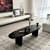 Mesa de centro ovalada de madera maciza negra nórdica Mesa de té pequeña para sala de estar con sofá Tatami para el hogar Mesa de té de tronco para mirador Café