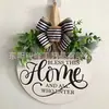Nuevo letrero de bienvenida para puerta principal transfronterizo manualidad de madera corona decoración de placa de puerta colgante de madera DIY al por mayor