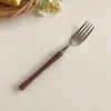 Modelo Nuevo 26 Años Transfronterizo Cubiertos de Acero Inoxidable 304 con Mango de Madera, Estilo Vintage Cuchillo para Pastel y Filete, Tenedor y Cuchara