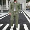 Conjunto de ropa de trabajo de estilo lino para hombre nuevo transfronterizo con cuello de solapa, mangas largas y pantalones largos, un conjunto deportivo informal de color liso para primavera y otoño