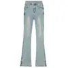 Jeans de corte recto azul claro con aberturas para mujer Primavera 2025 Delgados de Cintura Alta Ajustados Pequeños que estilizan el cuerpo Pantalones de Campana