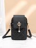 Bolso para teléfono móvil vertical decorativo con colgante de perla y corona, tendencia de moda, rombo bordado, color sólido, bandolera, 2024