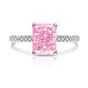 Venta en vivo anillo de diamantes de color rectangular corte flor de hielo diamante de alto carbono para mujer moda europea y americana ambiente de lujo anillo de diamantes