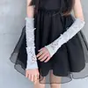 Luvas Estilo Ballet Y2K Lolita Manga de Renda Branca Feminina Finas de Verão Protetor Solar Spice Girl Tira Longa nos Dedos Exposta