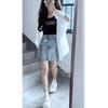 Traje Estilo Hong Kong de Verano para Mujer 2024 Nuevo Combinación Perfecta Delgado Protector Solar Camisa Tirantes Puros Falda de Mezclilla Conjunto de Tres Piezas