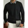 [Lana Modal] Suéter de Punto Falso de Dos Piezas con Cuello de Camisa Invierno Espesado Cálido Capa Base Top para Hombre