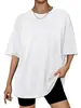 Camiseta de Comercio Exterior Transfronterizo de Amazon para Mujer Verano 2026 Nuevo Estilo Color Sólido Holgado Casual Cuello Redondo Manga Corta Talla Grande Top