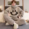 Pijama de Coral para Hombre, Invierno, Cuello Alto, Cremallera, Estilo Nuevo, Adolescentes, Estudiantes de Secundaria, Cálido, Estilo Otoño/Invierno, Sudadera con Capucha