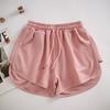 Pantalones cortos deportivos tipo gofre para mujer, de verano, estilo coreano, con cintura elástica, holgados, ajustados, de corte A, con pierna ancha, venta al por mayor de fábrica.