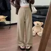 Calça de Terno Feminina Três Botões Estilo Old Money, Primavera/Verão Cintura Alta Solta Emagrecedora Wide Leg
