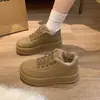 2026 Inverno Novos Sapatos de Algodão Aumento de Altura Sola Grossa Comércio Exterior Transfronteiriço Cor Sólida Cadarço Pelúcia Espessado Quente Superfície de PU