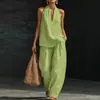 Conjunto de Dos Piezas de Verano Nuevo para Mujer, Top Halter de Color Sólido con Escote en V y Espalda Descubierta y Pantalones de Pierna Ancha, Europeo y Americano, Transfronterizo