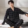Pijama para Hombre, Algodón Puro, Nuevo Estilo Otoño e Invierno, Manga Larga, Pantalón Largo, Cárdigan con Solapa, Sencillo y Casual, Se Puede Usar Afuera como Ropa de Casa
