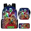 Monstro de Cabelo Verde Grinch Mochila Escolar Grinch Transfronteiriça Nova Mochila Escolar Mochila Cartoon Conjunto de Três Peças Bolsa Lateral Estojo