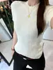Top de punto acanalado de manga corta ajustado para mujer, de verano, con un tacto de alta gama, capa base elegante, camiseta texturizada para un look moderno