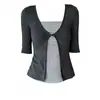 Estilo de Viaje de Verano Chica Hot Americana Ajustado Gris Camisola con Cárdigan Gris Oscuro de Manga Media Conjunto de Dos Piezas para Mujer