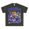 Camiseta Vintage Estilo Americano del Equipo Francés Transfronterizo Kylian Mbappé con Hombros Caídos, Algodón de Peso Pesado, Mangas Cortas Versátiles