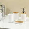 Conjunto de Banheiro 4 Peças Estilo Nórdico Preto Puro e Branco Puro, Estoque Pronto para Exportação, Porta-Sabonete, Porta-Escova de Dentes, Conjunto de Vaso Sanitário com Escova 6 Peças, Armazenamento Minimalista